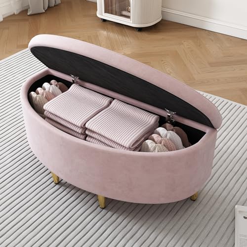 GYNGTLC Polsterbank mit Stauraum, Polsterbank mit Samt-Aufbewahrungsbox, Fußhocker mit Metallbeinen, geeignet für Flur, Wohnzimmer, Schlafzimmer, 90 x 40 x 42 cm (Rosa +Bank) von GYNGTLC