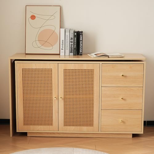 GYNGTLC Schreibtisch, L-förmiger Ecktisch, Computertisch mit Rattantüren, Frisiertisch, weiß 126 cm von GYNGTLC