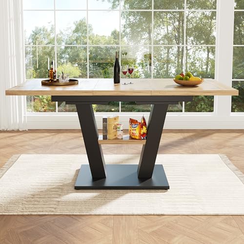 GYNGTLC Tabelle Ausziehbarer Tisch, Ausziehbarer Tabelle, Platzsparend, Küchen-Tabelle, Ausziehbar auf 119-158,5 cm, Geeignet für Küche und WohnzimmerTabelle (Schwarz-Natur, 120 * 70cm) von GYNGTLC
