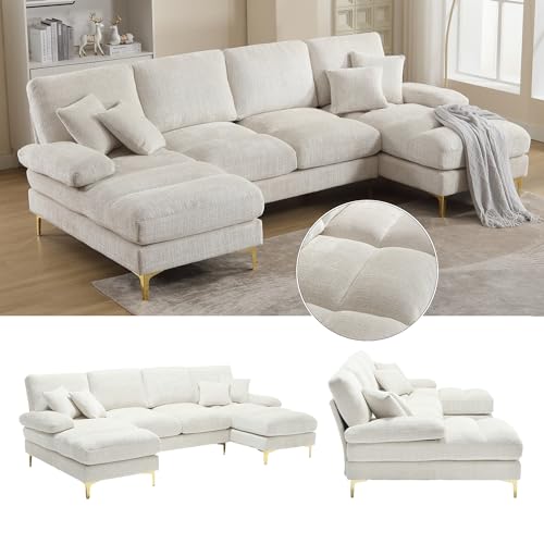 GYNGTLC U-förmiges Chenille-Sofa mit doppelter Liegefläche für Wohnzimmer, Schlafzimmer, Büro, Wohnung, Wohnzimmer in Einer Villa, Kaminseite (Beige) von GYNGTLC