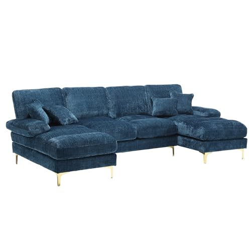 GYNGTLC U-förmiges Chenille-Sofa mit doppelter Liegefläche für Wohnzimmer, Schlafzimmer, Büro, Wohnung, Wohnzimmer in Einer Villa, Kaminseite (Blau) von GYNGTLC