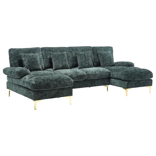 GYNGTLC U-förmiges Chenille-Sofa mit doppelter Liegefläche für Wohnzimmer, Schlafzimmer, Büro, Wohnung, Wohnzimmer in Einer Villa, Kaminseite (Smaragd) von GYNGTLC
