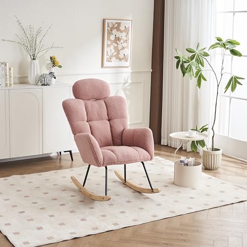 GYNGTLC gepolsterter Sitz für Wohnzimmer und Schlafzimmer, 055 Schaukelstuhl, weicher Teddystoff, getuftet (Rosa) von GYNGTLC