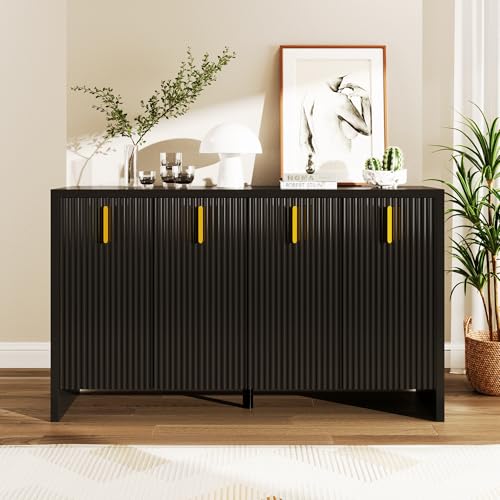 Modernes Sideboard，Sideboard verfügt über goldene Griffe und verstellbare Trennwände ，Die perfekte Kombination aus Flexibler Aufbewahrung und elegantem Design (Schwarz) von GYNGTLC