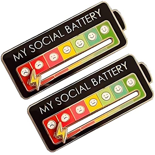 GYORI 2 Pcs Interactive Mood Pins, Funny Social Mood Brooch Pin for 7 Days, My Social Battery Interactive Pin, Fashionable Accessories for Backpacks, Jackets, and Hats (Black) von GYORI