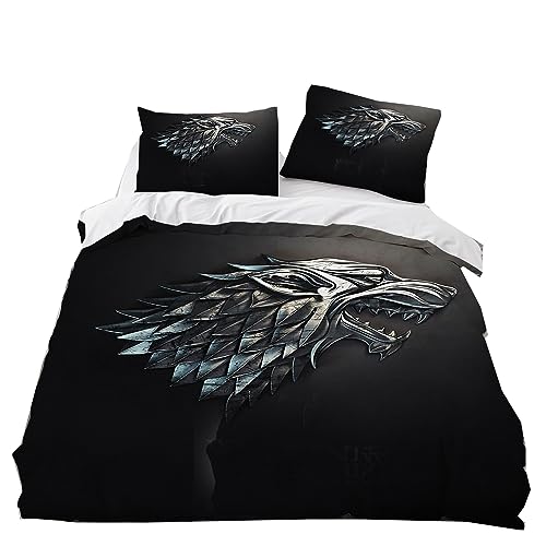 GYORI Bettwäsche-Set Game Thrones Season,Kopfkissenbezug 80 X 80 cm,3D Bettbezug 135 X 200 cm,Kinderbettwäsche,Wolf Deko Geschenke Für Jungen (C,135x200+75x50cm) von GYORI