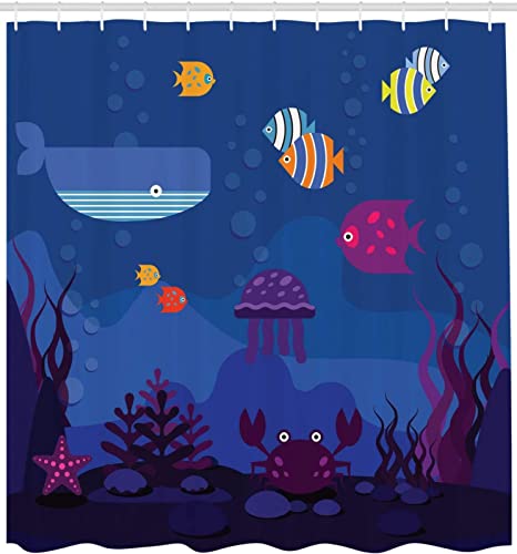 GYORI Duschvorhang 120x200 cm Fisch Shower Curtains Cartoon-Kinder 3D Duschvorhang Antischimmel Fisch Wasserdicht Textil Waschbar Duschvorhänge für Badezimmer Badewannen von GYORI