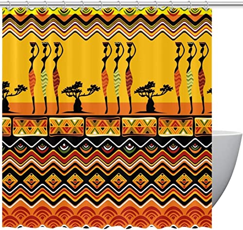 GYORI Duschvorhang 200x200 cm Afrika Shower Curtains Retro-Stil 3D Duschvorhang Antischimmel Afrika Wasserdicht Textil Waschbar Duschvorhänge für Badezimmer Badewannen von GYORI