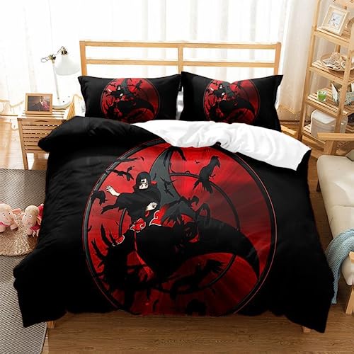 GYORI Kinderbettwäsche Anime-Charakter Uchiha,Itachi Bettbezug,3D-Farbdruck-Bettwäsche-Set, Mikrofaser-Bettbezug 135×200cm+Kissenbezug (B,220x240+80x80cm) von GYORI