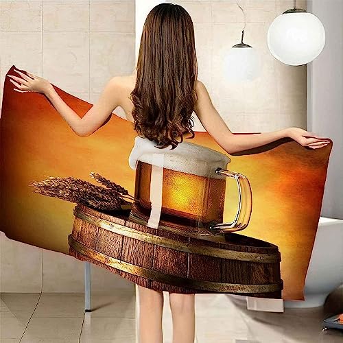 GYORI Mikrofaser Strandtuch Bier Handtuch Groß 100x200 cm Retro-Holzfass Strandtuch 3D Badetuch Strandhandtuch Schnell Trocknendes Weiches Strandlaken, Saunatuch, Reisehandtuch von GYORI