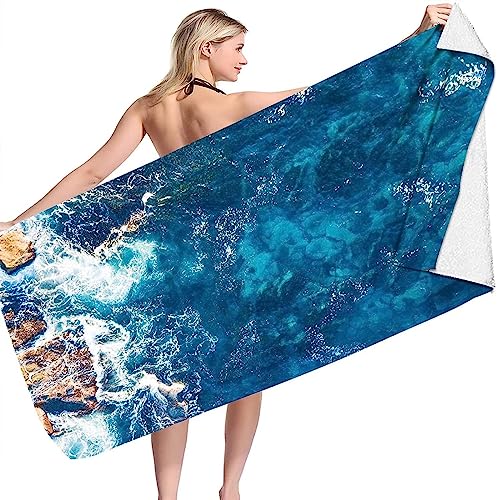 GYORI Mikrofaser Strandtuch Blaues Meer Handtuch Groß 80x180 cm Sommer Strandtuch 3D Badetuch Strandhandtuch Schnell Trocknendes Weiches Strandlaken, Saunatuch, Reisehandtuch von GYORI