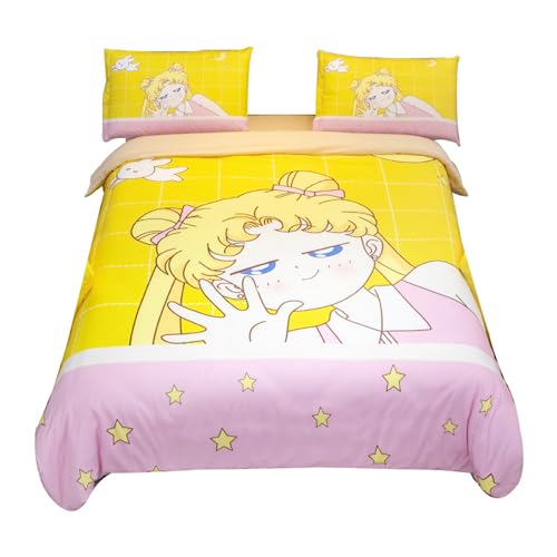 GYORI Sailor Moon Bettwäsche 135x200 Japan Anime Bettbezug Set Kinder Mikrofaser Bettwäsche,Kinderbettwäsche Mädchen+Kissenbezug (A,90x200+80x80cm) von GYORI