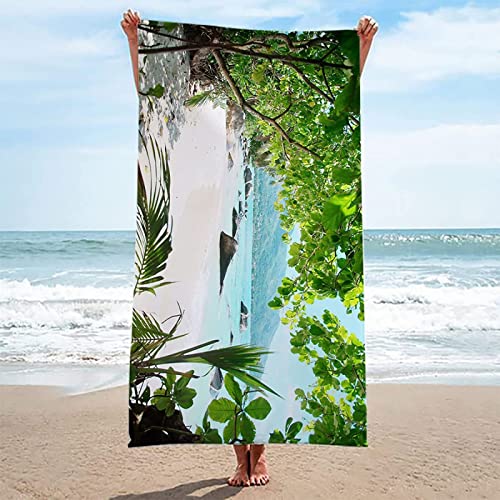 Mikrofaser Strandtuch Tropischer Ozean Handtuch Groß 100x200 cm Grüne Pflanzen Strandtuch 3D Badetuch Strandhandtuch Schnell Trocknendes Weiches Strandlaken, Saunatuch, Reisehandtuch von GYORI