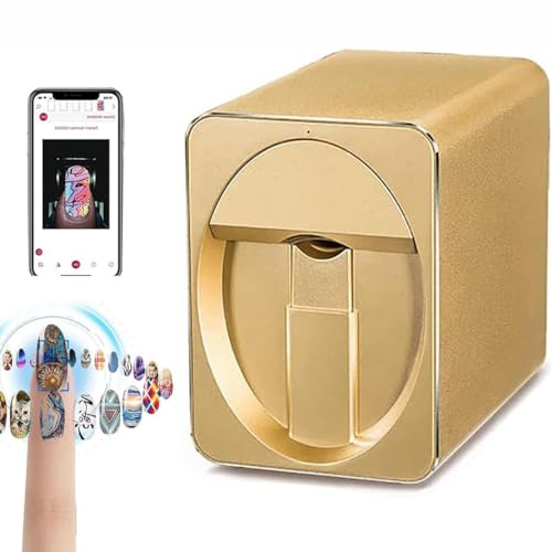 Digitaler mobiler Nail-Art-Drucker – tragbare Nagelmalmaschine, 3D-Nageldrucker-Maschine, unterstützt WiFi/DIY, 30S fertig, für Schönheit und Körperpflege für die Nägel von Mädchen zu Hause,Gold von GYQSSD