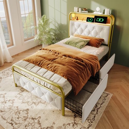 Polsterbett Doppelbett mit Aufladen USB Type C Ladefunktion, Metallbett Einzelbett mit Stauraum-Kopfteil und LED-Beleuchtung, Stauraumbetten Bettgestell, Samt, Ohne Matratze,90 * 200cm-White Polsterbett Doppelbett mit Aufladen USB Type C Ladefunktion, Metallbett Einzelbett mit Stauraum-Kopfteil und LED-Beleuchtung, Stauraumbetten Bettgestell, Samt, Ohne Matratze,90 * 200cm-White von GYQSSD