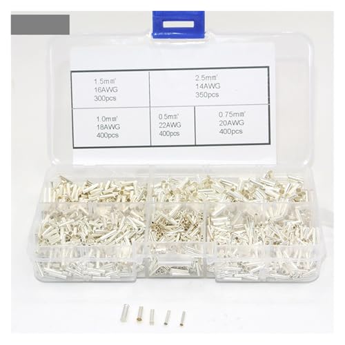 GYQYJPFZM 1850cs Mixed 5 Models Bootlace Ferrule Kit 0.5-2.5 mm2 Non Insulated Butt Connectors 22-14 AWG Wire Uninsulated Crimp Terminals GYQYJPFZM 1850cs Mixed 5 Models Bootlace Ferrule Kit 0.5-2.5 mm2 Non Insulated Butt Connectors 22-14 AWG Wire Uninsulated Crimp Terminals von GYQYJPFZM