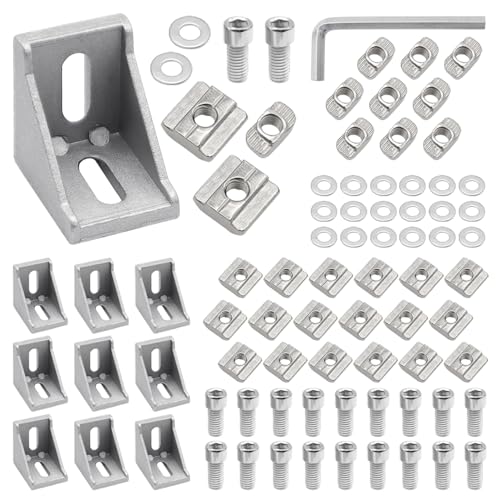 10 Stück Winkel Befestigungsmaterial 90 Grad Eckverbinder Aluprofil mit Zubehör für Befestigung von 30×30 Profile Aluminium 3D Drucker DIY Projekte(Nut 6) von GYSRXS