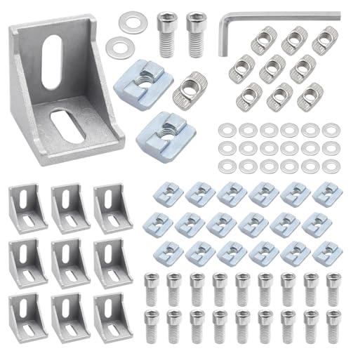 10 Stück Winkel Befestigungsmaterial 90 Grad Eckverbinder Aluprofil mit Zubehör für Befestigung von 40×40 Profile Aluminium 3D Drucker DIY Projekte(Nut 8) von GYSRXS