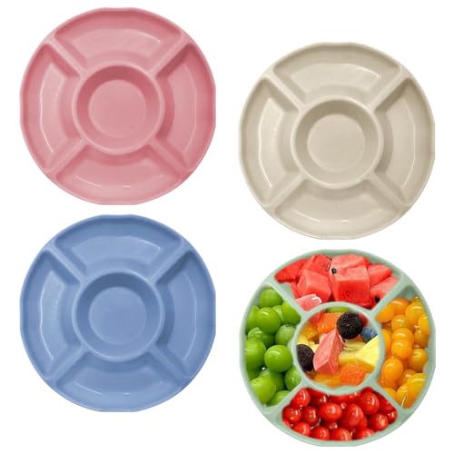 GYSRXS 4 Stück Snackteller mit Fächern Kunststoff Snackschale Set 5 Fach Obstteller für Lagerung Nüsse Früchte Snacks Süßigkeiten Kekse,22.5×2.3CM(4 Farbe) von GYSRXS