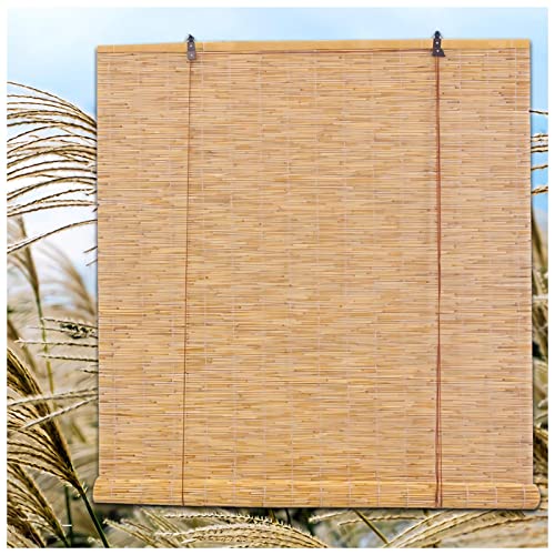 Schilf Vorhangrollo,70% Sonnenschutz Natural Schilf Vorhang Handgewebt Sonnenschutzrollos,Durchscheinend Rollo,Schilfrohrmatte für Fenster TüRen AußEnterrasse (W135xH220cm/53.1x86.6in) von GYUE