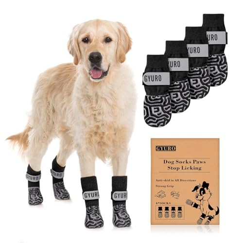 Doppelseitige Anti-Rutsch Hundesocken mit verstellbaren Riemen-Traktionskontrolle für den Innenbereich auf Hartholzböden für Hundeschuhe Pfotenschutz (Schwarz, XL) von GYURO