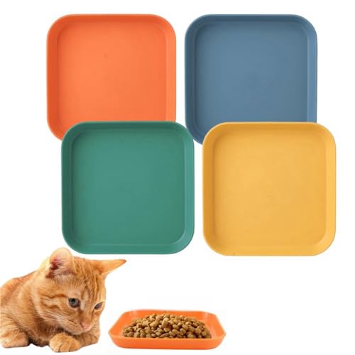 GYWHOOFT Set mit 4 flachen Schalen für Katzen, Katzennapf Flach, Fressnapf Katze Futternapf, quadratisch, geeignet für Katzen und Welpen, für Nassfutter(14.5 cm) von GYWHOOFT