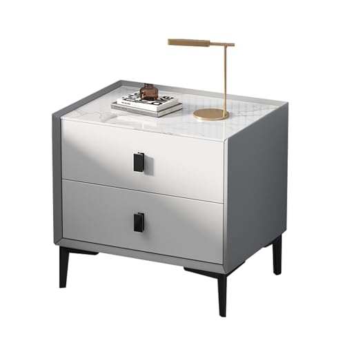 GYYDXXFC Kleiner Beistelltisch for Schlafzimmer, 2-Schubladen Kleiner Nachttisch Moderner Beistelltisch, Nachttisch for Schlafzimmer, for Schlafzimmer Wohnzimmer Büros(Light Grey+White,45x40x48cm) von GYYDXXFC
