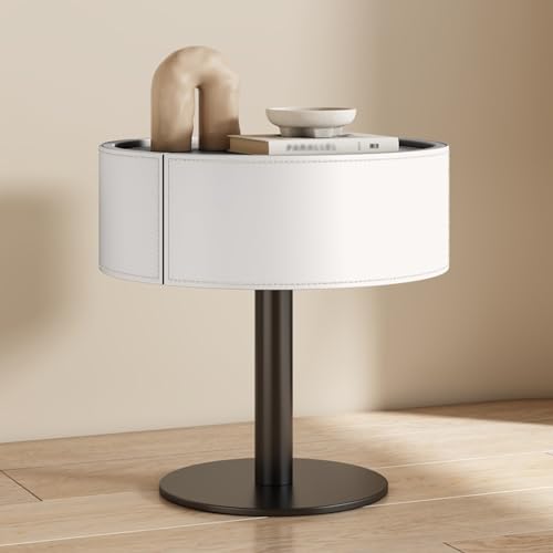 GYYDXXFC Nachttisch Aus Holz, Moderner Beistelltisch, Regal-Nachttisch, Edelstahlhalterung, Nachttisch for Schlafzimmer, for Schlafzimmer Und Kleine Räume(White,45x45x50cm) von GYYDXXFC