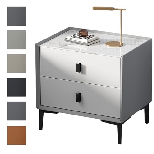 GYYDXXFC Nachttisch Mit Aufbewahrungsbeinen Aus Metall, Nachttisch Aus Holz, Geschwungenes Profildesign, Schlichter Moderner Nachttisch, for Wohnzimmer Oder Schlafzimmer(Light Grey+White,40x40x48cm) von GYYDXXFC