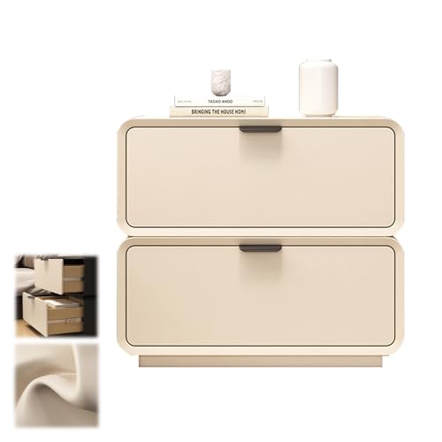 GYYDXXFC Nachttisch Mit Massivholzbeinen, Schlicht Moderner Nachttisch Mit 2 Schubladen, Kleiner Nachttisch, Nachttisch for Schlafzimmer, Wohnzimmer, Moderner Beistelltisch(Off-White,40x40x48cm) von GYYDXXFC