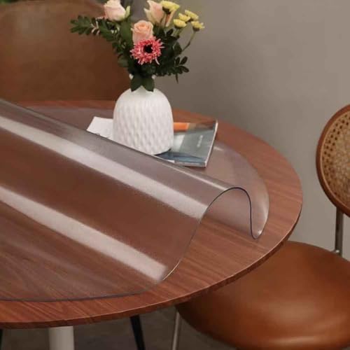 GYYFQH Runde Transparente/Matt Tischfolie，2 mm/3mm Dick，Tischdecke Mit Abgeschrägten Kanten，Durchsichtiger Tischschutz Aus Klarem PVC，Für Runde Esstische, Couchtische(Frosted 2mm,105cm) von GYYFQH