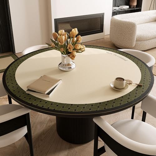 GYYFQH wasserdichte Ölbeständige Runde Tischabdeckung PU-Leder Tischunterlage Rund Esstischauflag Couchtischunterlage Hitzebeständige rutschfeste Für Den Esstisch in Der Küche(D,120cm Round) von GYYFQH