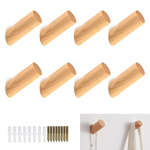 8 Stück Holzhaken Holz, Rund Holz Kleiderhaken, Kleiderhaken Garderobenhaken Wandhaken Garderobenhaken mit Schrauben, für Mützen, Rucksack, Schals, Kleidung von Gyzh