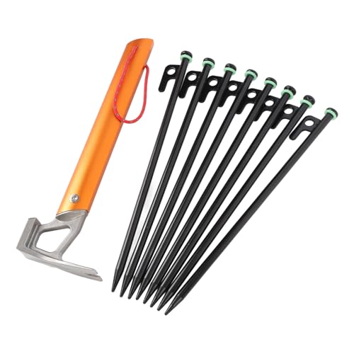 GYZOUKA Zelteinsätze 30 cm Campingseilstifte mit 4m Outdoor -Guy -Linien Zeltkabel Bag Baldachin Clips Hammer Zum Wandern (Schwarzorange) von GYZOUKA