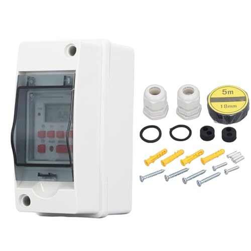 Zeitschaltuhr mit 28 EIN-/Aus-Zeitplänen, Programmierbarer Digitaler Timer mit LCD-Display und Wasserdichter Box, für Poolpumpen, Heizungen, Filter von GYZOUKA
