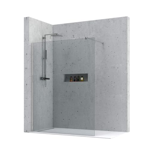 Walk-In Duschwand – 8mm – Maßanfertigung – klar – 90° Stabistange – ESG Sicherheitsglas Duschabtrennung – rahmenloses Design – Duschwand für Badewanne oder bodeneben – DIN EN 12150 von GZ Ambient