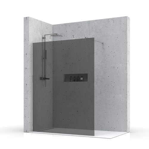 Walk-In Duschwand – 8mm – Maßanfertigung – grau – 90° Stabistange – ESG Sicherheitsglas Duschabtrennung – rahmenloses Design – Duschwand für Badewanne oder bodeneben – DIN EN 12150 von GZ Ambient
