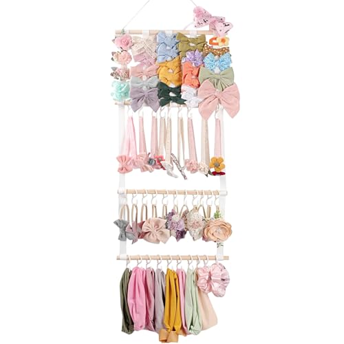 GZBMEZS Haarschleifenhalter, Haar-Accessoire-Organizer, Aufbewahrung, Halsketten-Display mit 30 Haken, Wanddekoration für Spielzimmer, Schrank, Zimmer, Kinderzimmer, Kinder von GZBMEZS