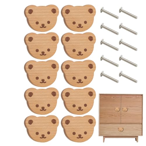 GZBMEZS Schubladenknäufe Cartoon Bär 10er Set | Badezimmer Schrankgriffe Aus Holz | Dekorative Zuggriffe Für Küche Bad Schrank Und Tür von GZBMEZS
