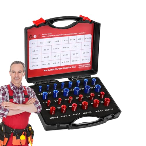 Gewindeprüfer - 26-teiliges Gewinde-Prüfset Metrisch und Zoll - Messlehre zur Überprüfung für Mechaniker Klempner Elektriker Befestigungselemente Kfz-Reparatur Gewindeprüfer - 26-teiliges Gewinde-Prüfset Metrisch und Zoll - Messlehre zur Überprüfung für Mechaniker Klempner Elektriker Befestigungselemente Kfz-Reparatur von GZBMEZS