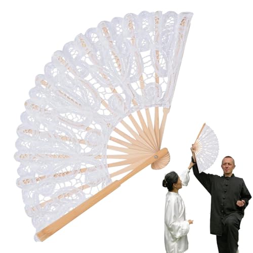 Handfächer für Frauen, faltbar, Spitzenfächer,Tanzfächer faltbar | Dekorative Spitzenfächer mit Rippen für Auftritte, Tanz, Hochzeit, Kirche, Party und Geschenk von GZBMEZS