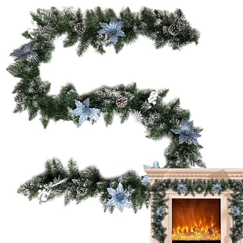 Winterkiefer Girlande Mit Roten Beeren,8.8FT Weihnachtsbeeren Girlande Mit Tannenzapfen | Saisonale Deko Für Küche Kaminfeuer Bücherregal Hof Party von GZBMEZS