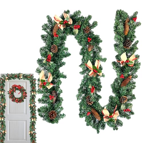Winterkiefer Girlande Mit Roten Beeren | 8.8FT Weihnachtsbeeren Girlande Mit Tannenzapfen,Saisonale Deko Für Küche Kaminfeuer Bücherregal Hof Party von GZBMEZS