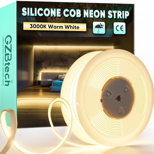 GZBtech AC 230V COB LED Streifen 15M, Silikon Warmweiss 3000K Wasserdicht 286LEDs/M Dimmbar Outdoor Neon Lichtleiste LED Strip Light für Schlafzimmer, Wand, Küche, Wohnzimmer,DIY Dekoration von GZBtech
