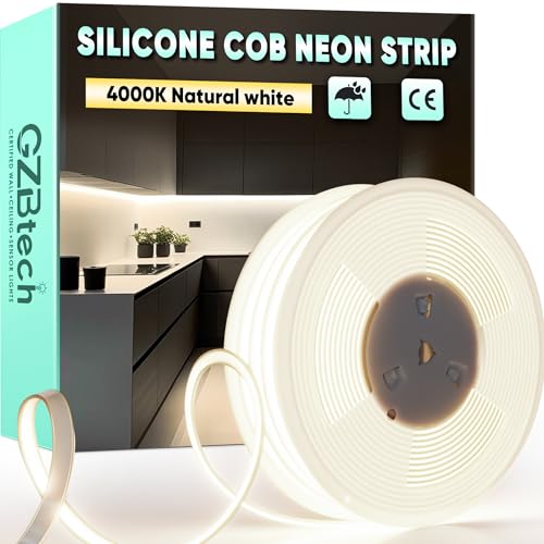 GZBtech AC 230V COB LED Streifen 20M, Silikon Neutralweiss 4000K Wasserdicht 286LEDs/M Dimmbar Outdoor Neon Lichtleiste LED Strip Light für Schlafzimmer, Wand, Küche, Wohnzimmer,DIY Dekoration von GZBtech