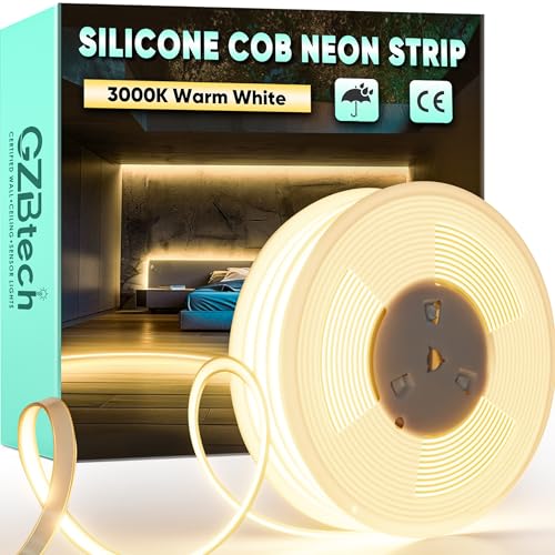 GZBtech AC 230V COB LED Streifen 20M, Silikon Warmweiss 3000K Wasserdicht 286LEDs/M Dimmbar Outdoor Neon Lichtleiste LED Strip Light für Schlafzimmer, Wand, Küche, Wohnzimmer,DIY Dekoration von GZBtech