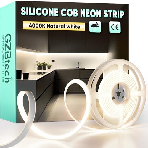 GZBtech AC 230V COB LED Streifen 2M, Silikon Neutralweiss 4000K Wasserdicht 286LEDs/M Dimmbar Outdoor Neon Lichtleiste LED Strip Light für Schlafzimmer, Wand, Küche, Wohnzimmer,DIY Dekoration von GZBtech