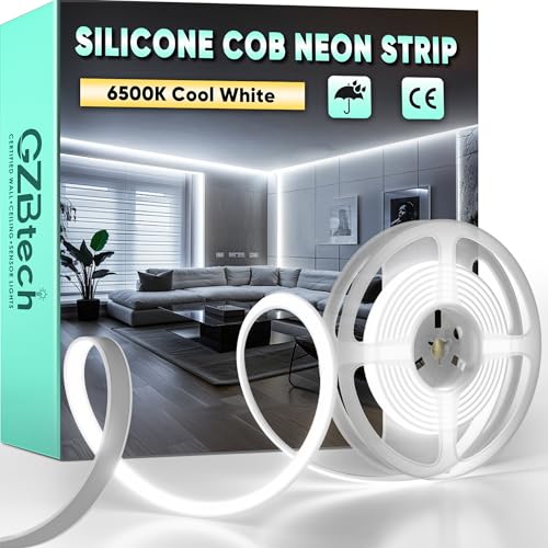 GZBtech AC 230V COB LED Streifen 2M, Silikon Weiß 6500K Wasserdicht 286LEDs/M Dimmbar Outdoor Neon Lichtleiste LED Strip Light für Schlafzimmer, Wand, Küche, Wohnzimmer,DIY Dekoration von GZBtech