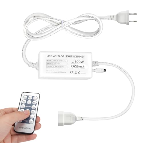 GZBtech Universal Dimmer für LED Streifen, 500 Watt Steckdimmer mit Fernbedienung, 20M Steuerungsreichweite (2-poliger Stecker) von GZBtech