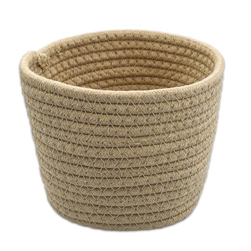 1 Stück 15 * 12cm aufbewahrungskörbe, Wäschekorb Geflochten aus Baumwolle,Basket Aufbewahrungskorb Geflochtener Korb,Kleine geflochtene Körbchen,für Büros,Wohnzimmer,dekorative(khaki) von GZDAOXIA